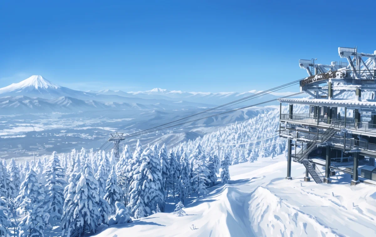 The snow-covered lava plateau at the top of the ropeway
